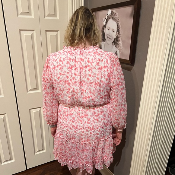 Pink Floral Smocked Waistline Long Sleeve Ruffles By Skies Are Blue, size 3X - Picture 2 of 5